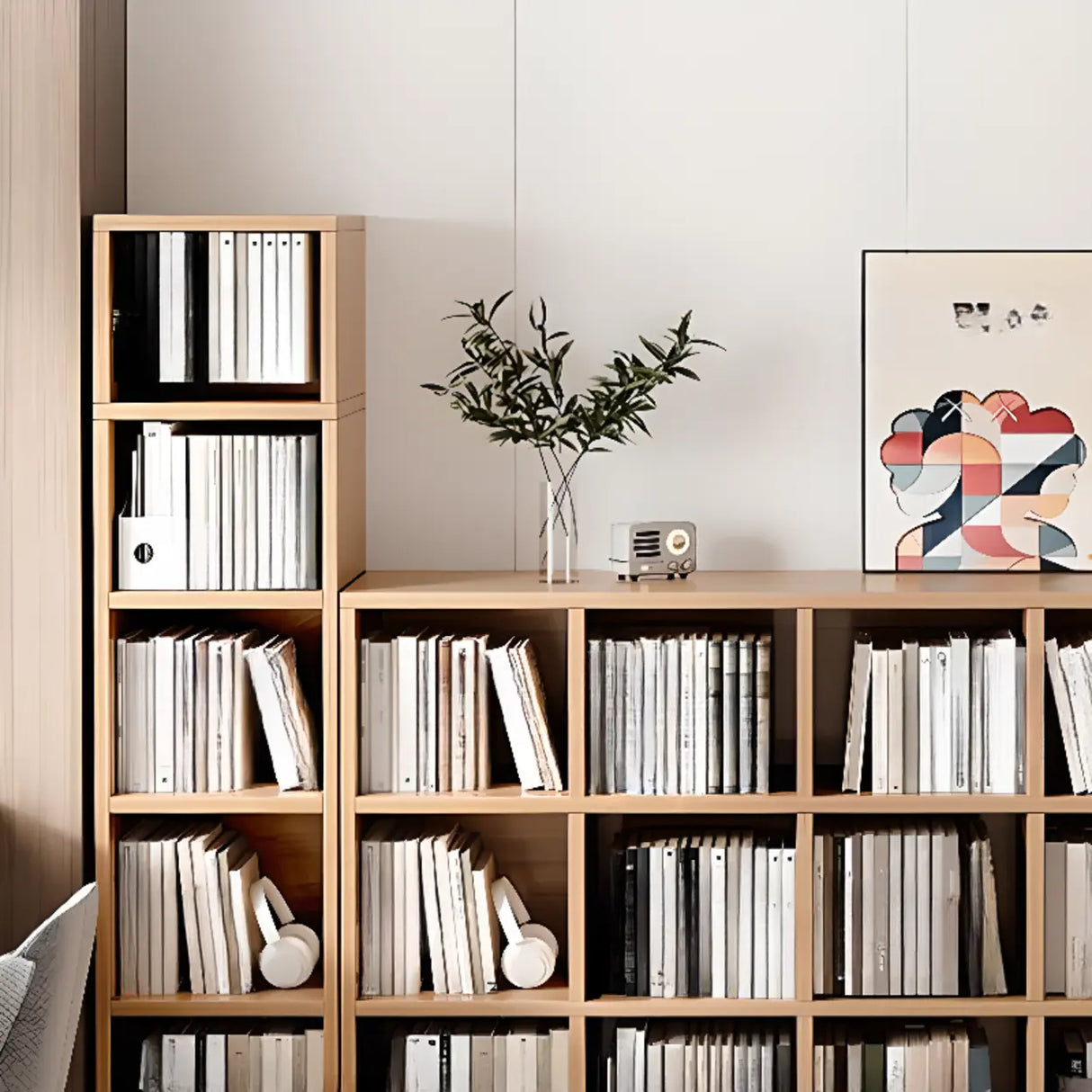 Rustic Closed Oak Finish Wood Storage Cubes Bookcase Image - 7