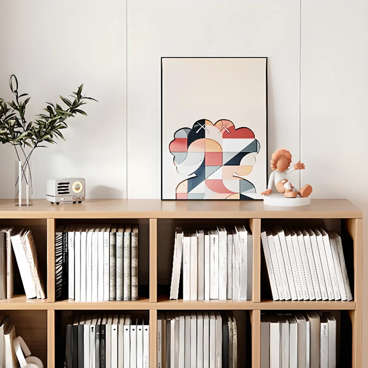 Rustic Closed Oak Finish Wood Storage Cubes Bookcase Image - 9