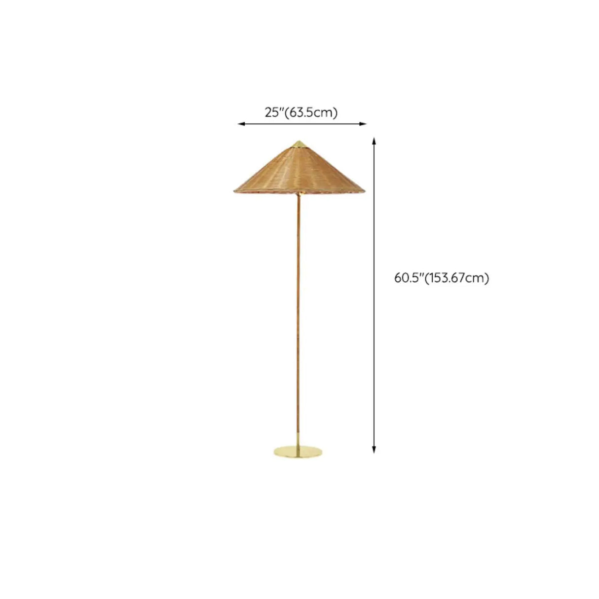 Rustic Cone Rattan Fabric Gold Base Rocker Switch Floor Lamp