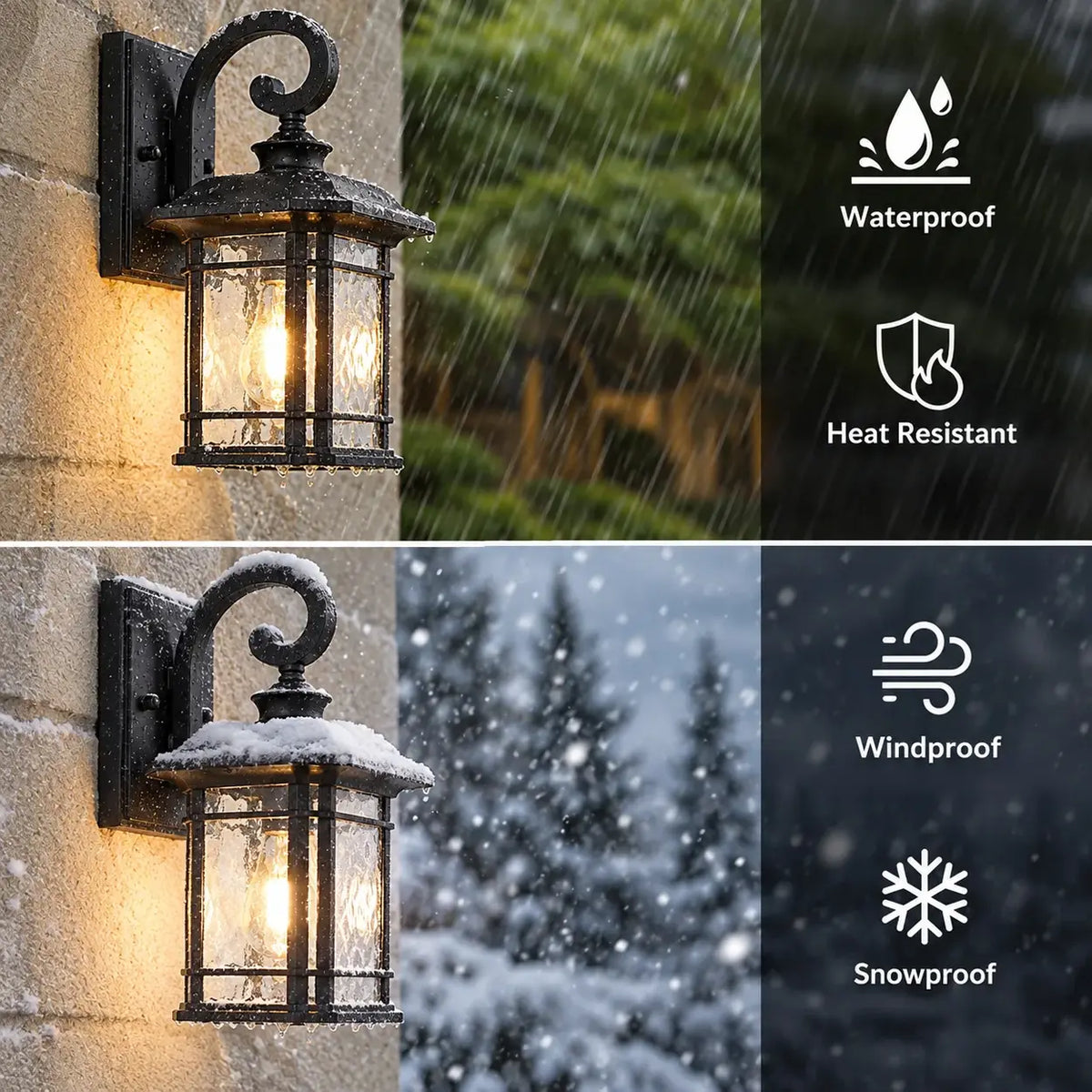 Rustic Curved and Square Exterior Lantern Wall Sconce Image - 3