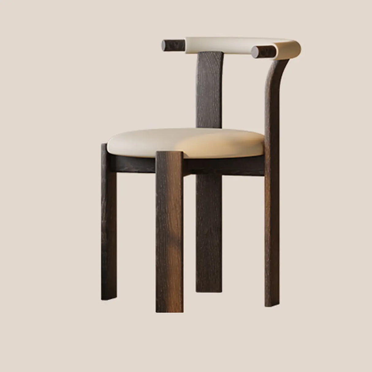 Rustic Curved Back Wood Dining Chairs with Upholstered Seat Image - 3