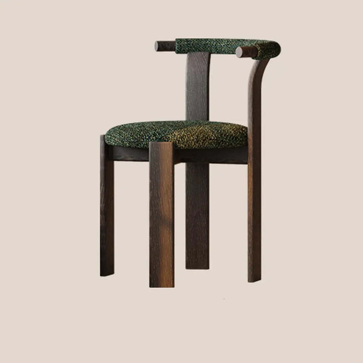 Rustic Curved Back Wood Dining Chairs with Upholstered Seat Image - 5