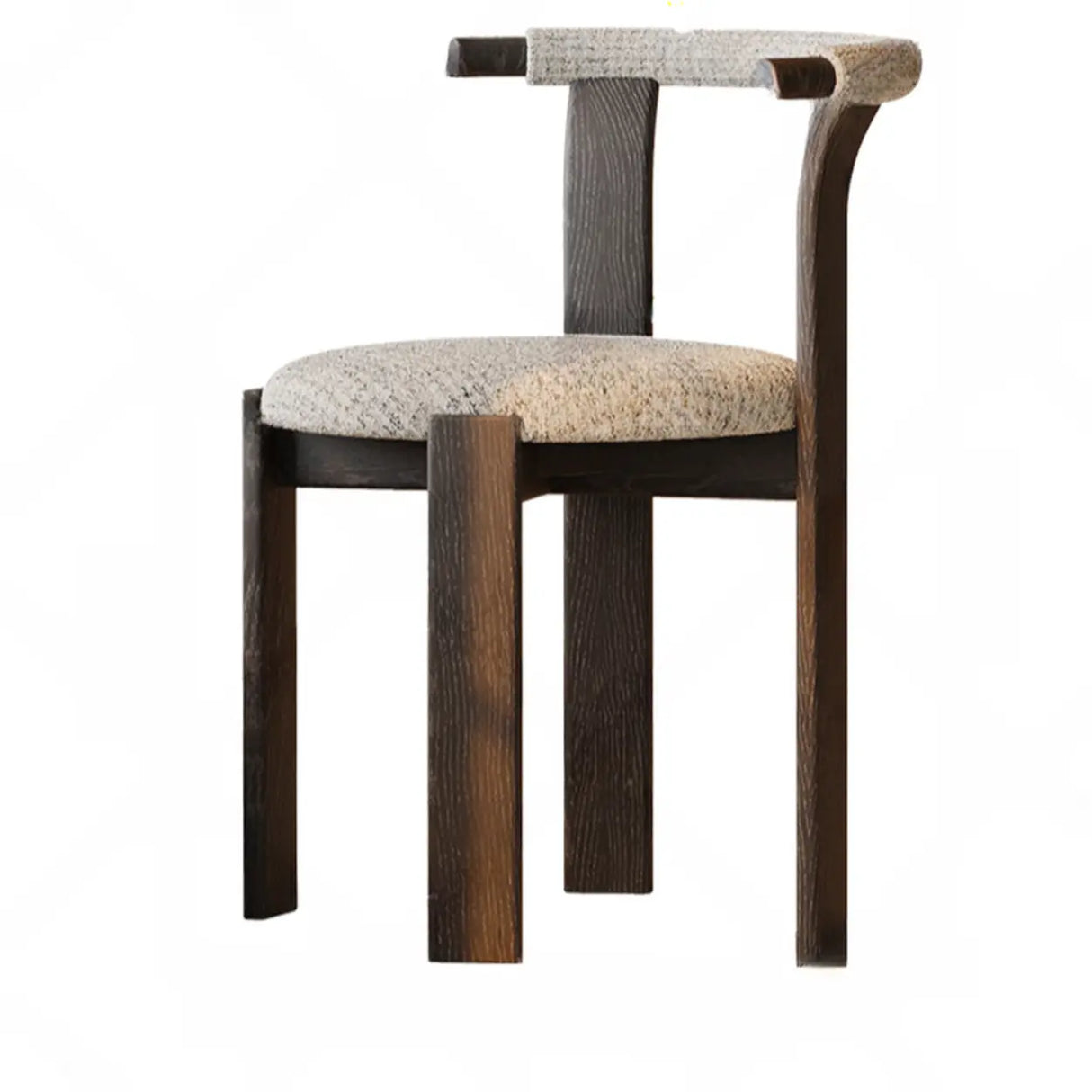 Rustic Curved Back Wood Dining Chairs with Upholstered Seat Image - 6