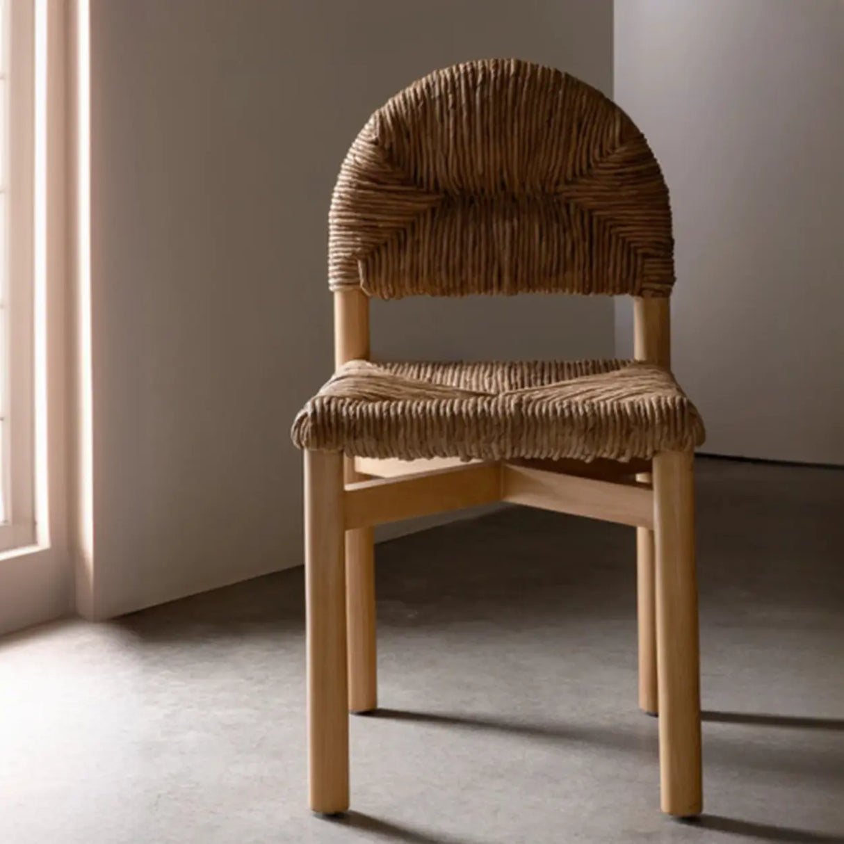 Rustic Curved Braided Rope Dining Chair Natural Finish Image - 2