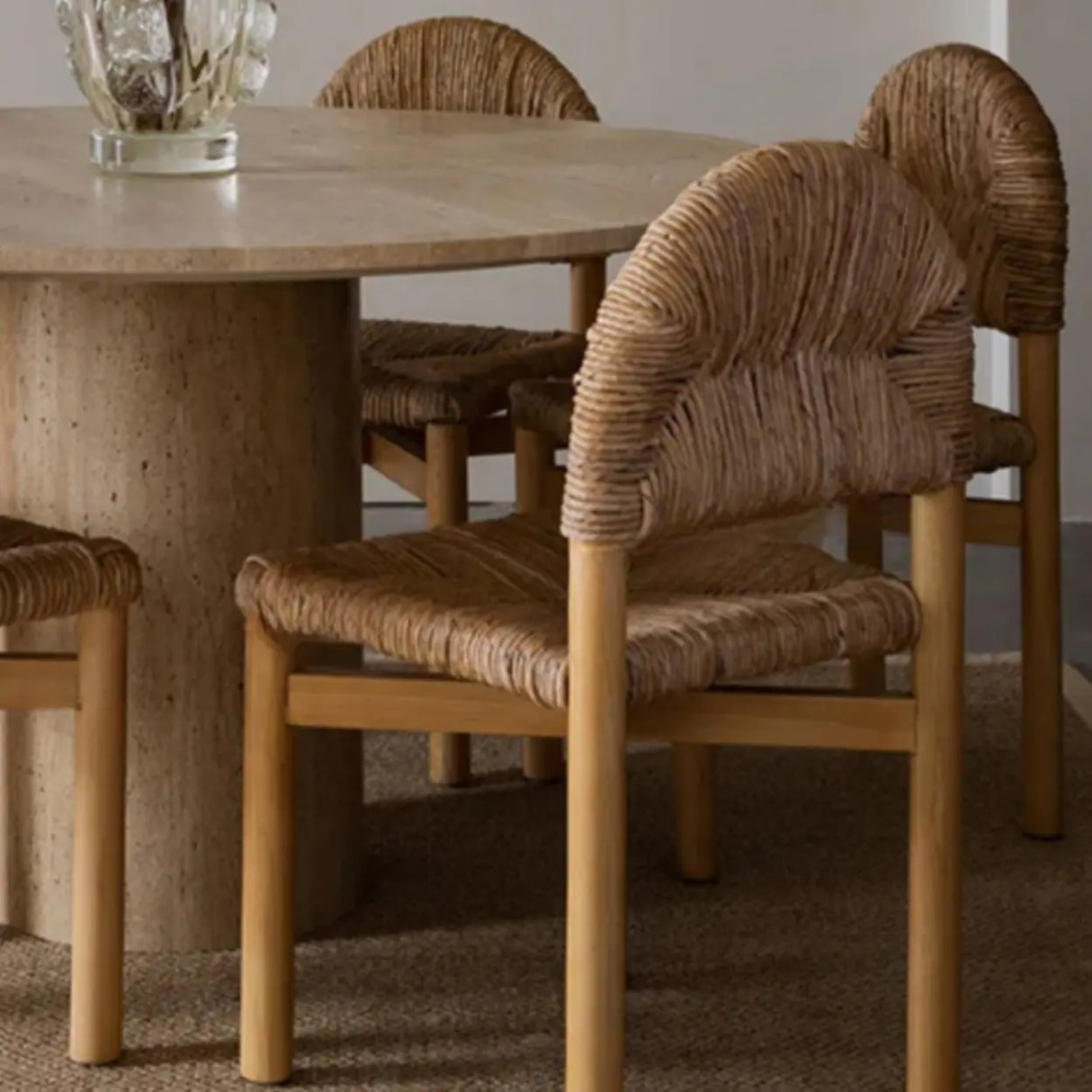 Rustic Curved Braided Rope Dining Chair Natural Finish Image - 4