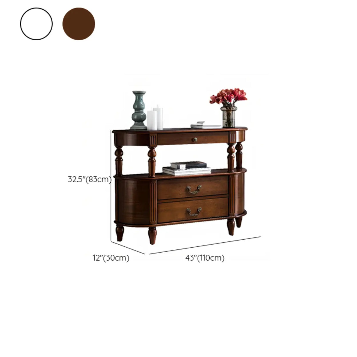 Rustic Curved Mahogany Brown Storage Console Table Image - 10