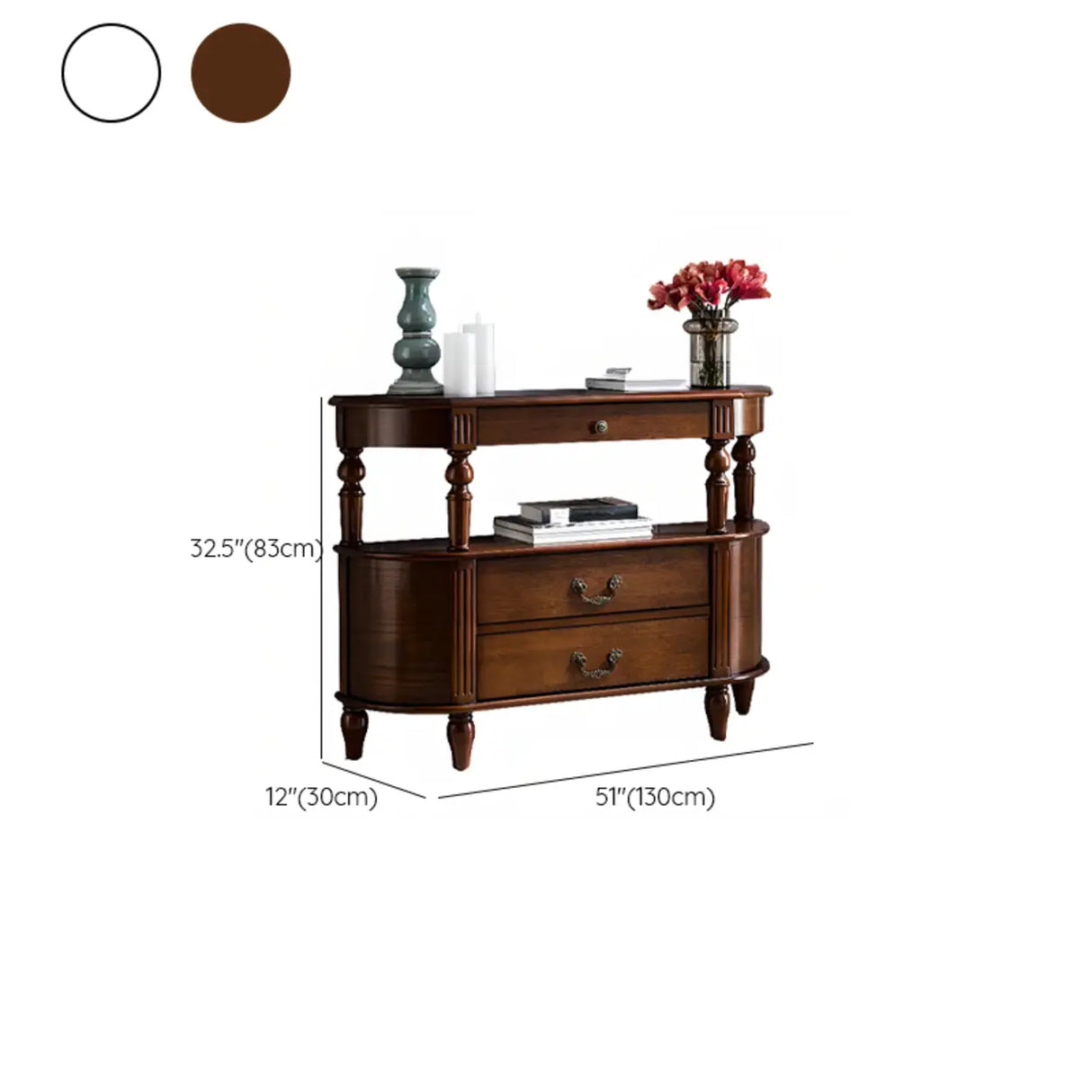 Rustic Curved Mahogany Brown Storage Console Table Image - 11
