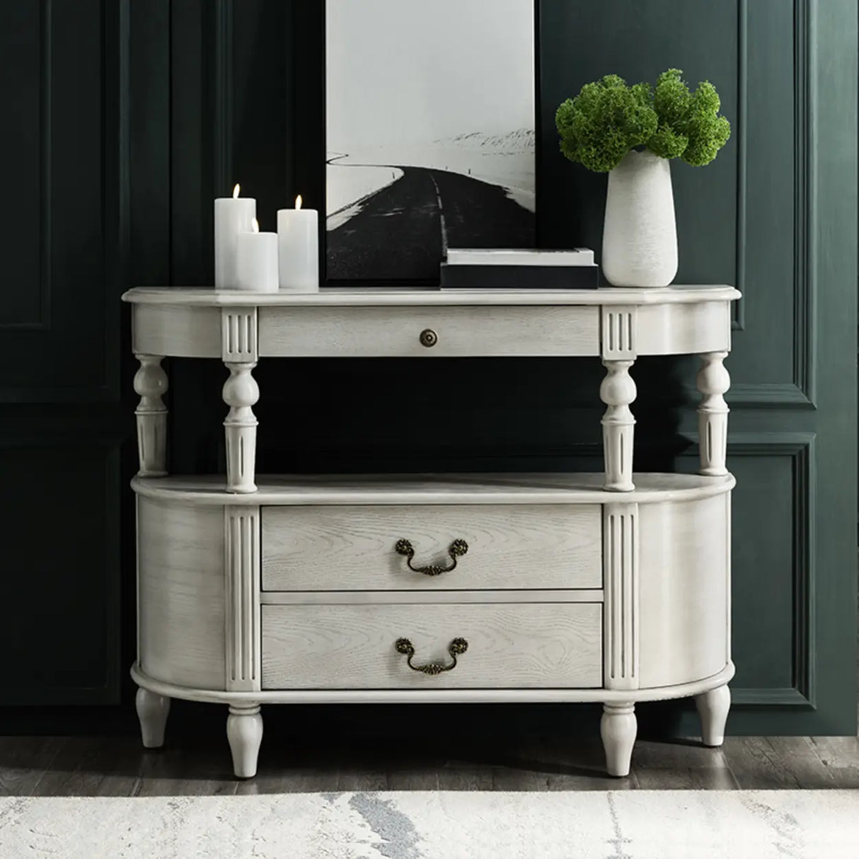 Rustic Curved Mahogany Brown Storage Console Table Image - 4