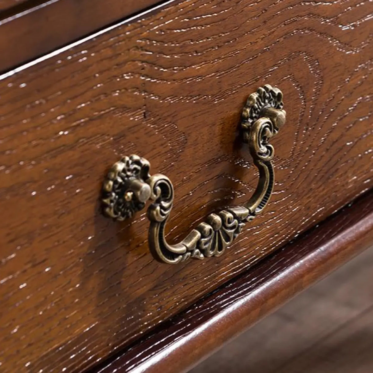 Rustic Curved Mahogany Brown Storage Console Table Image - 7