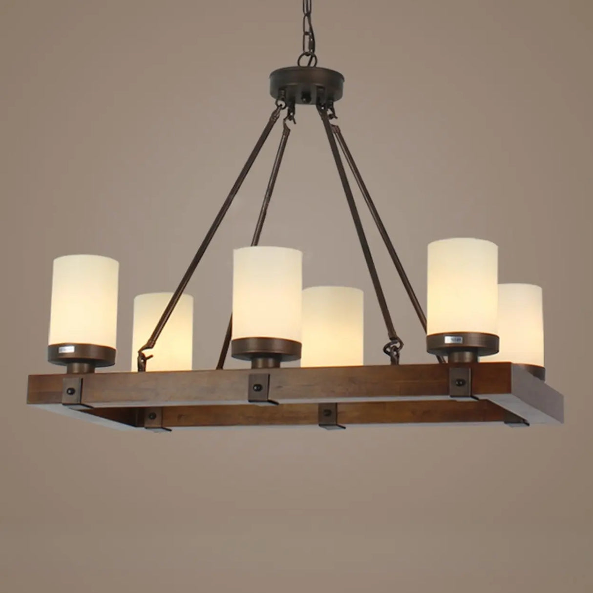 Rustic Cylindrical Brown Wooden Dining Room Chandelier Image - 6