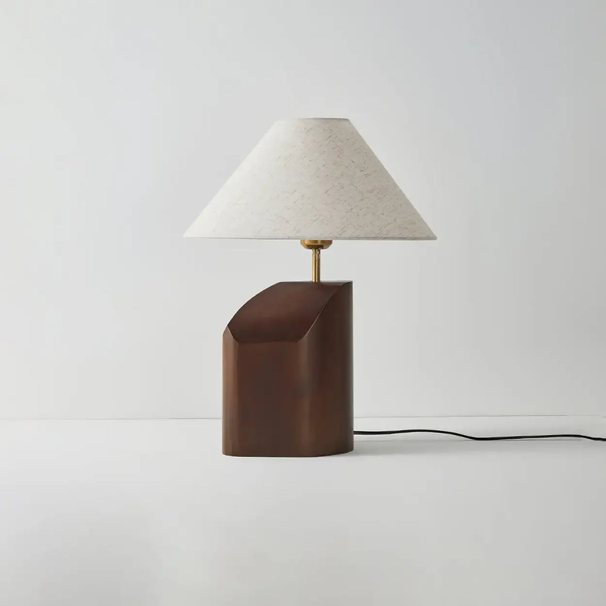 Rustic Dark Wood Walnut Geometric Inline Switch Table Lamp Image - 15