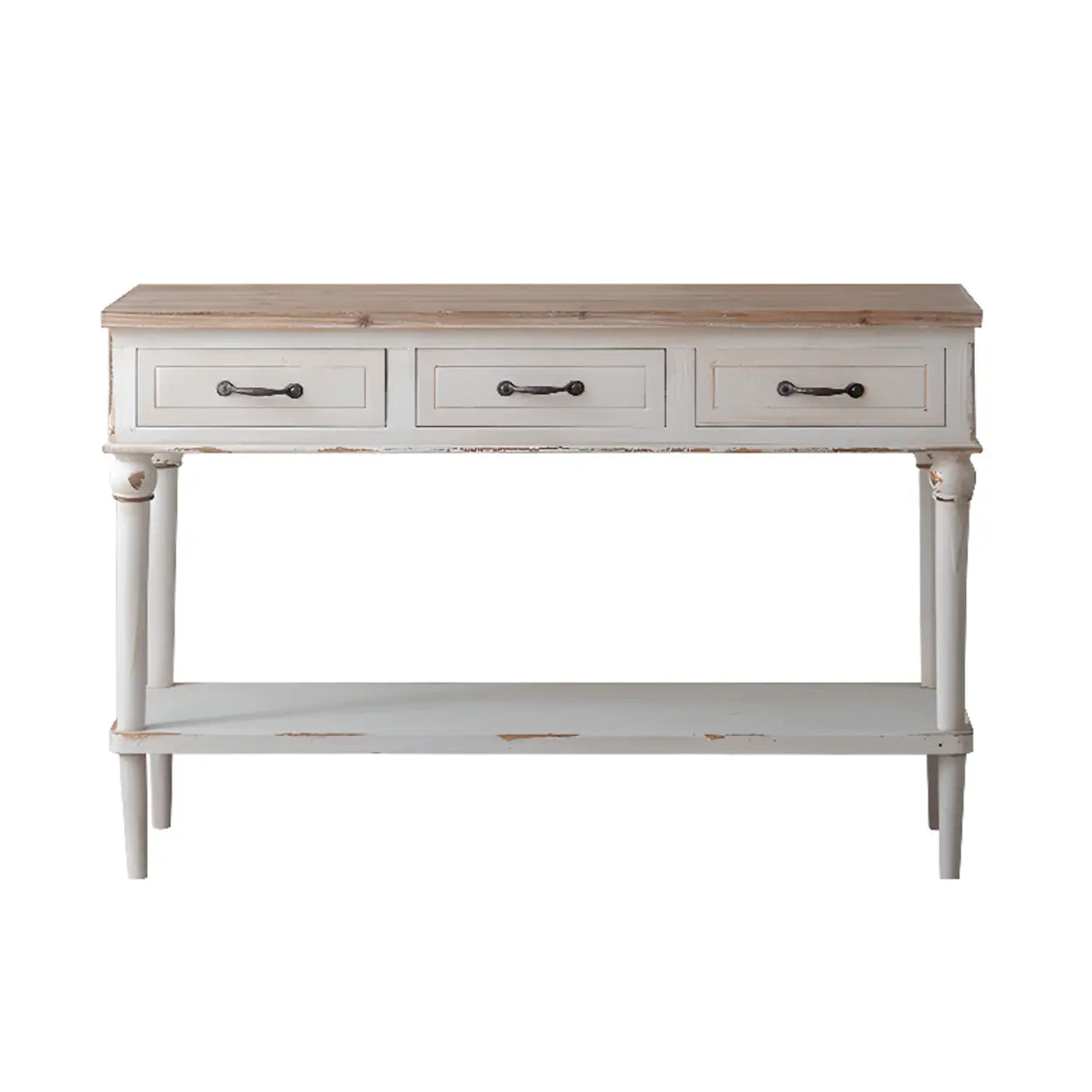 Rustic Demilune Wood Storage Console Table with Drawers Image - 11