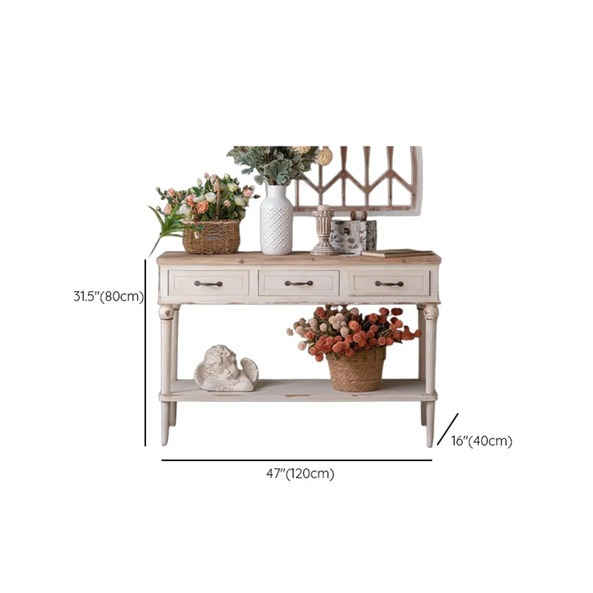 Rustic Demilune Wood Storage Console Table with Drawers