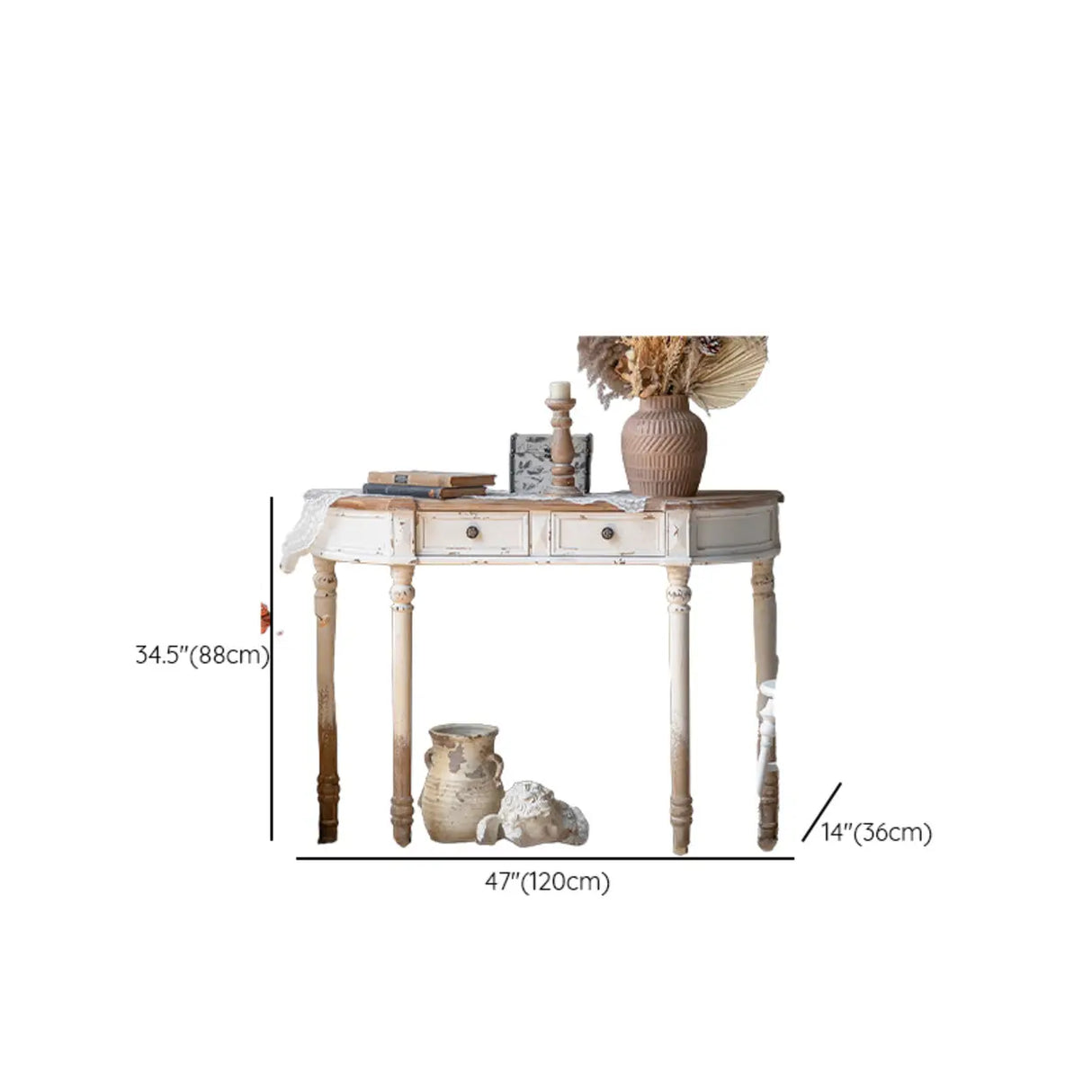 Rustic Demilune Wood Storage Console Table with Drawers Image - 13