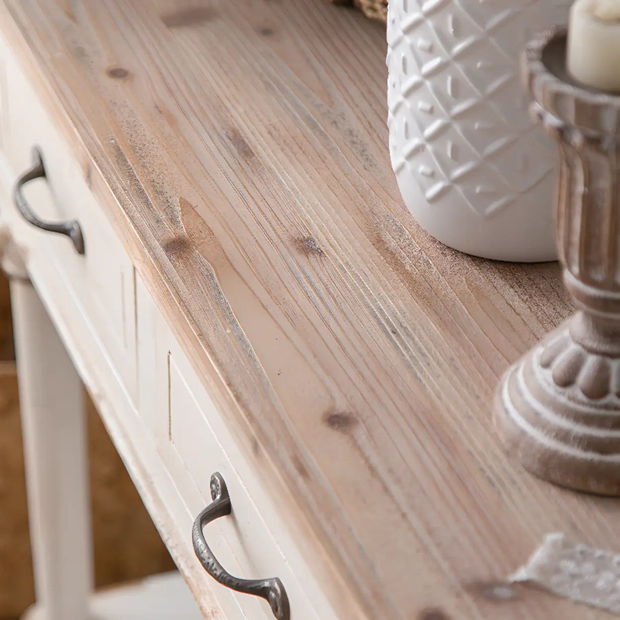 Rustic Demilune Wood Storage Console Table with Drawers Image - 6