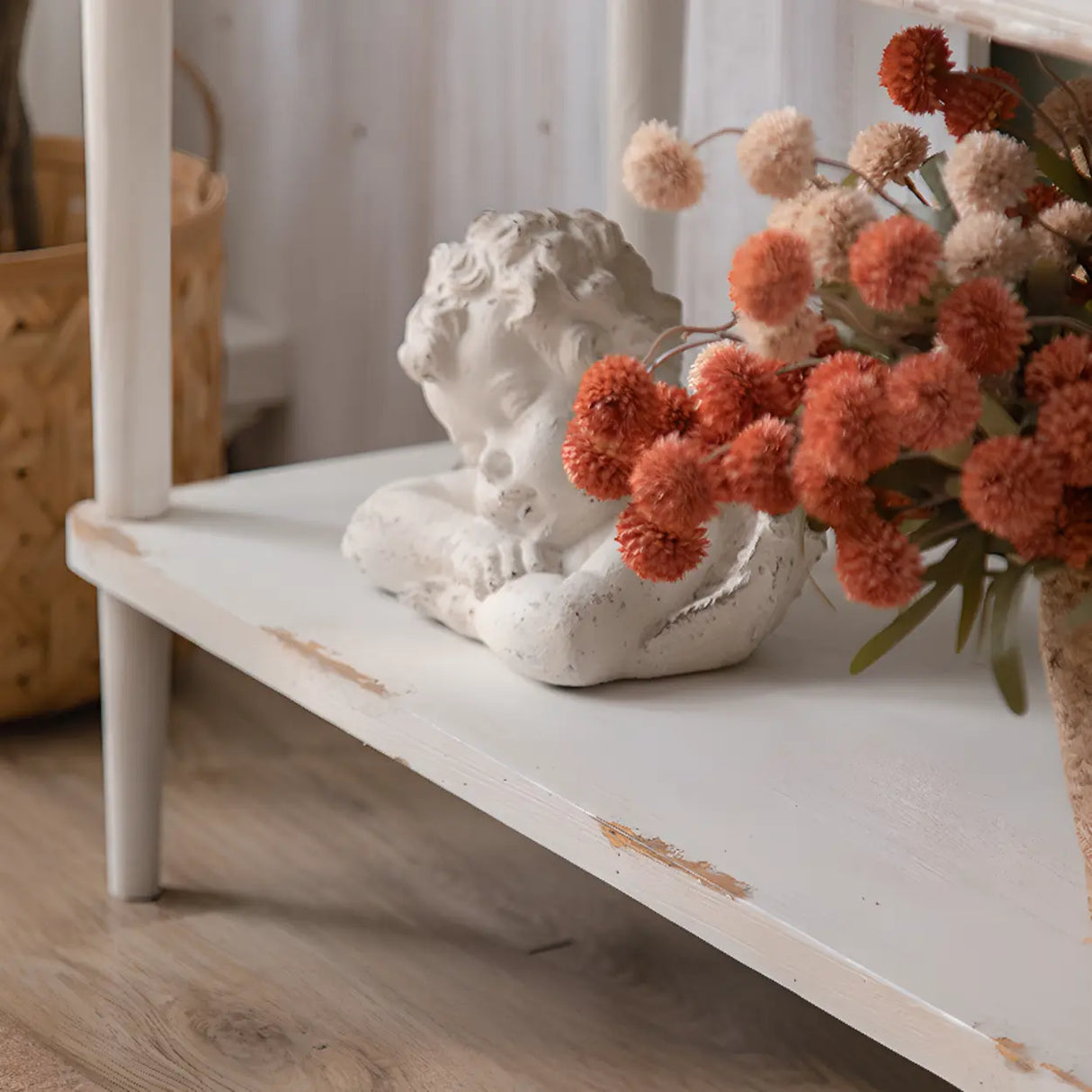 Rustic Demilune Wood Storage Console Table with Drawers Image - 7