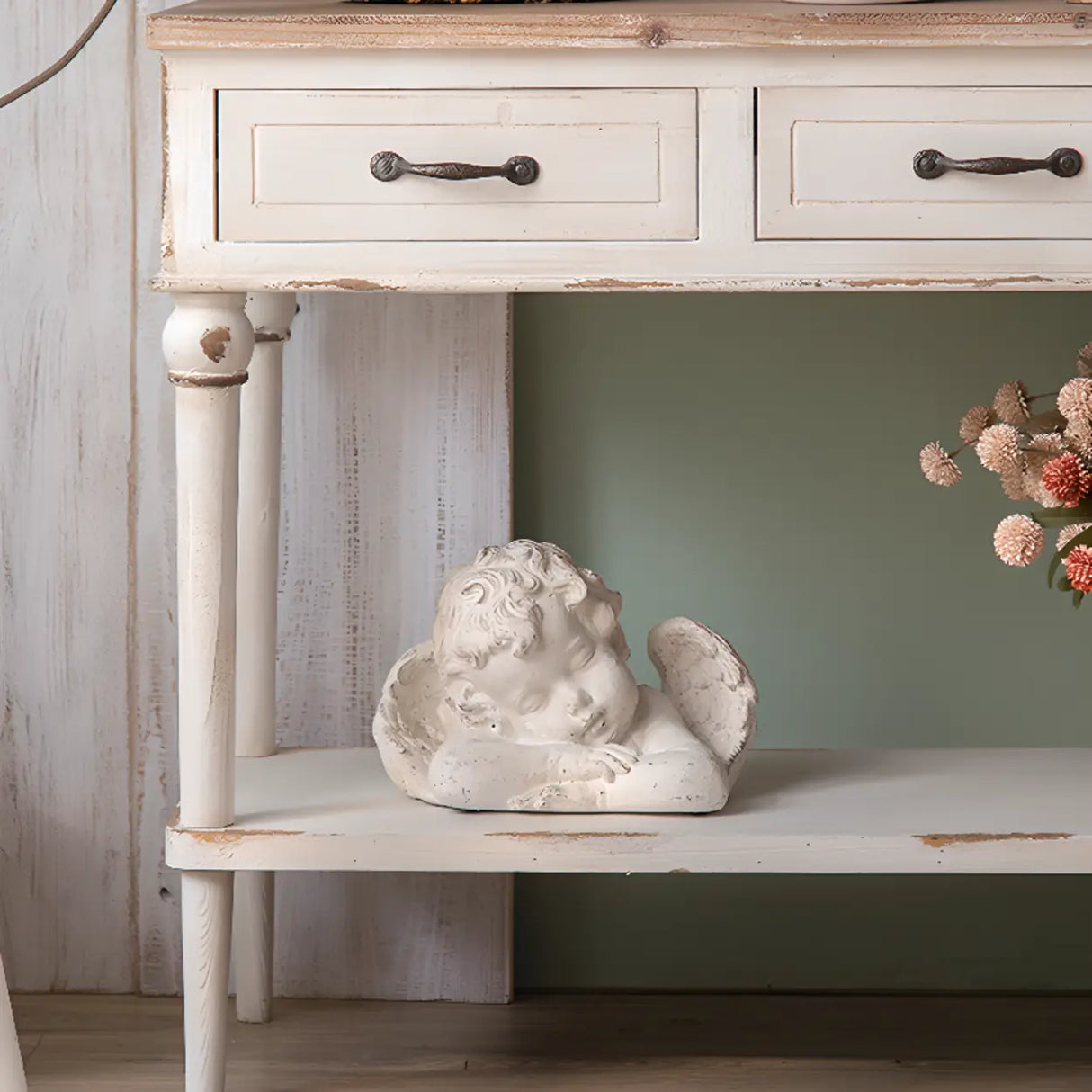 Rustic Demilune Wood Storage Console Table with Drawers Image - 8