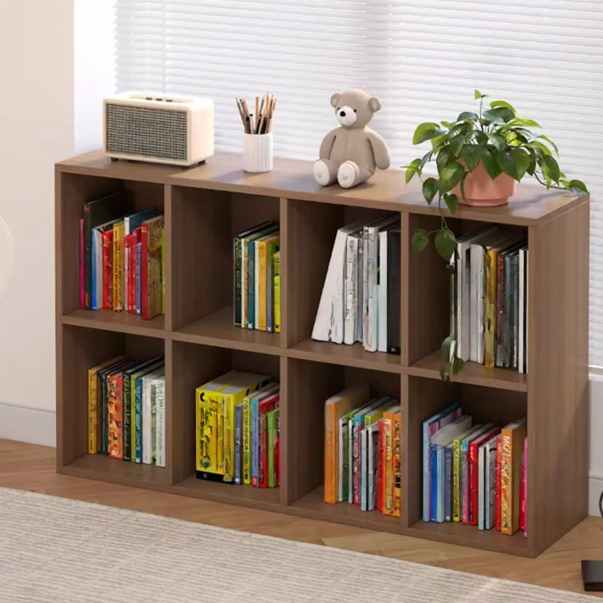 Rustic Espresso Rectangular Timber Wide Bookshelves Image - 2