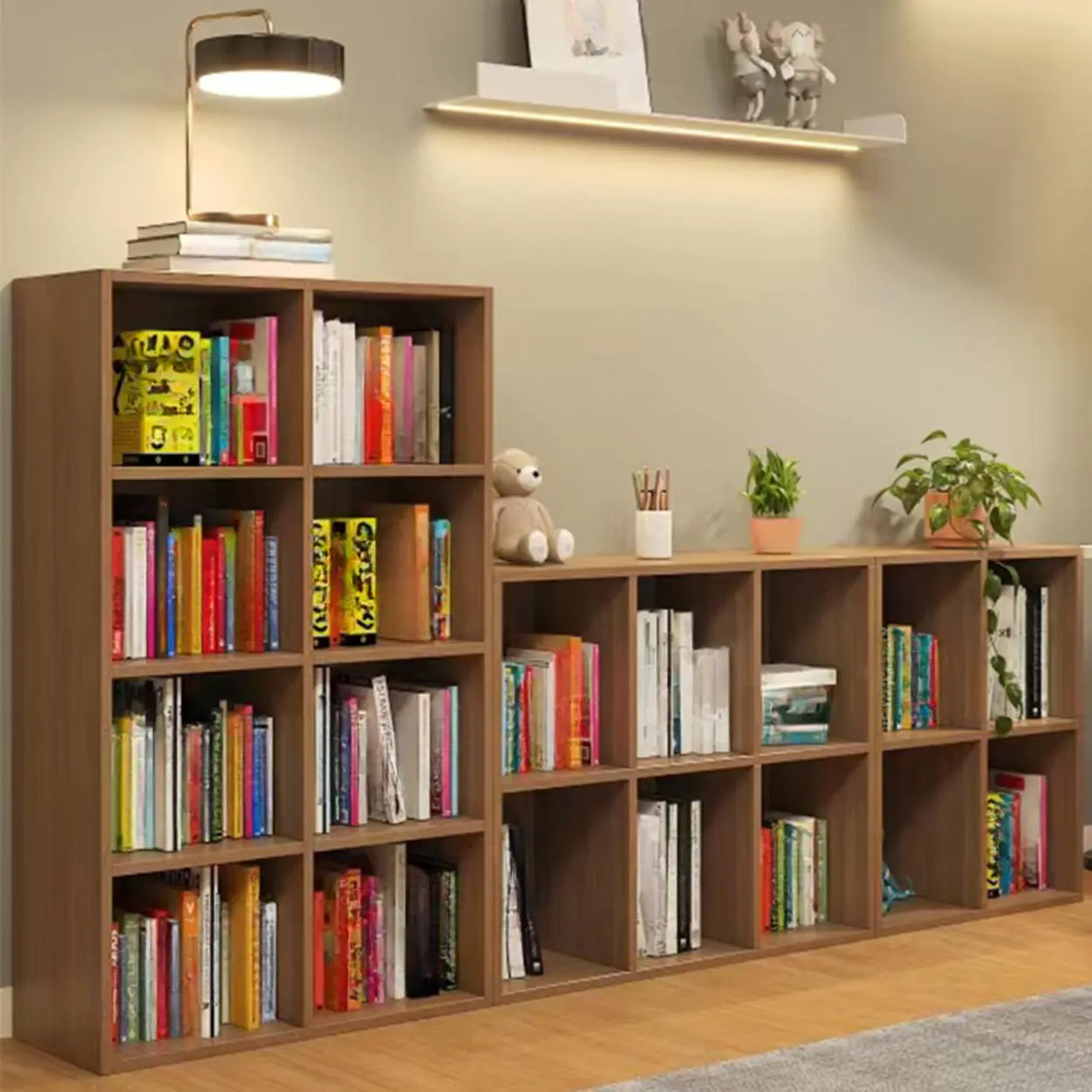 Rustic Espresso Rectangular Timber Wide Bookshelves Image - 3