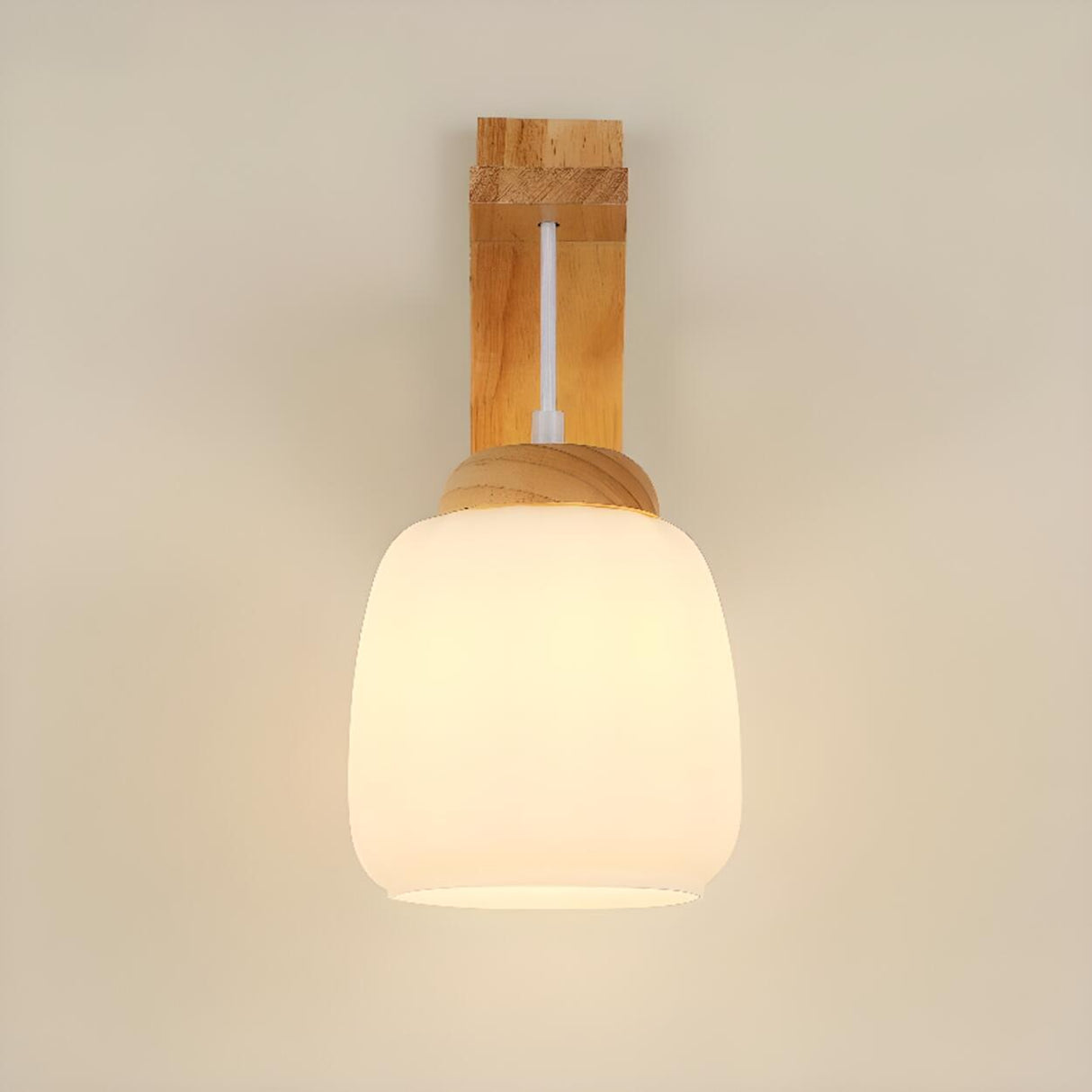 Rustic Fabric Lampshade Wood Geometric Wall Sconce Image - 11