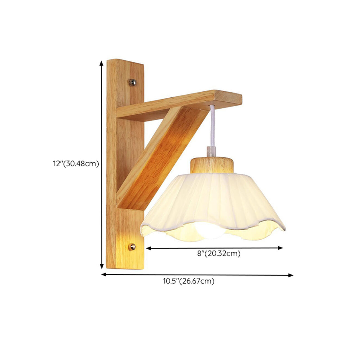 Rustic Fabric Lampshade Wood Geometric Wall Sconce