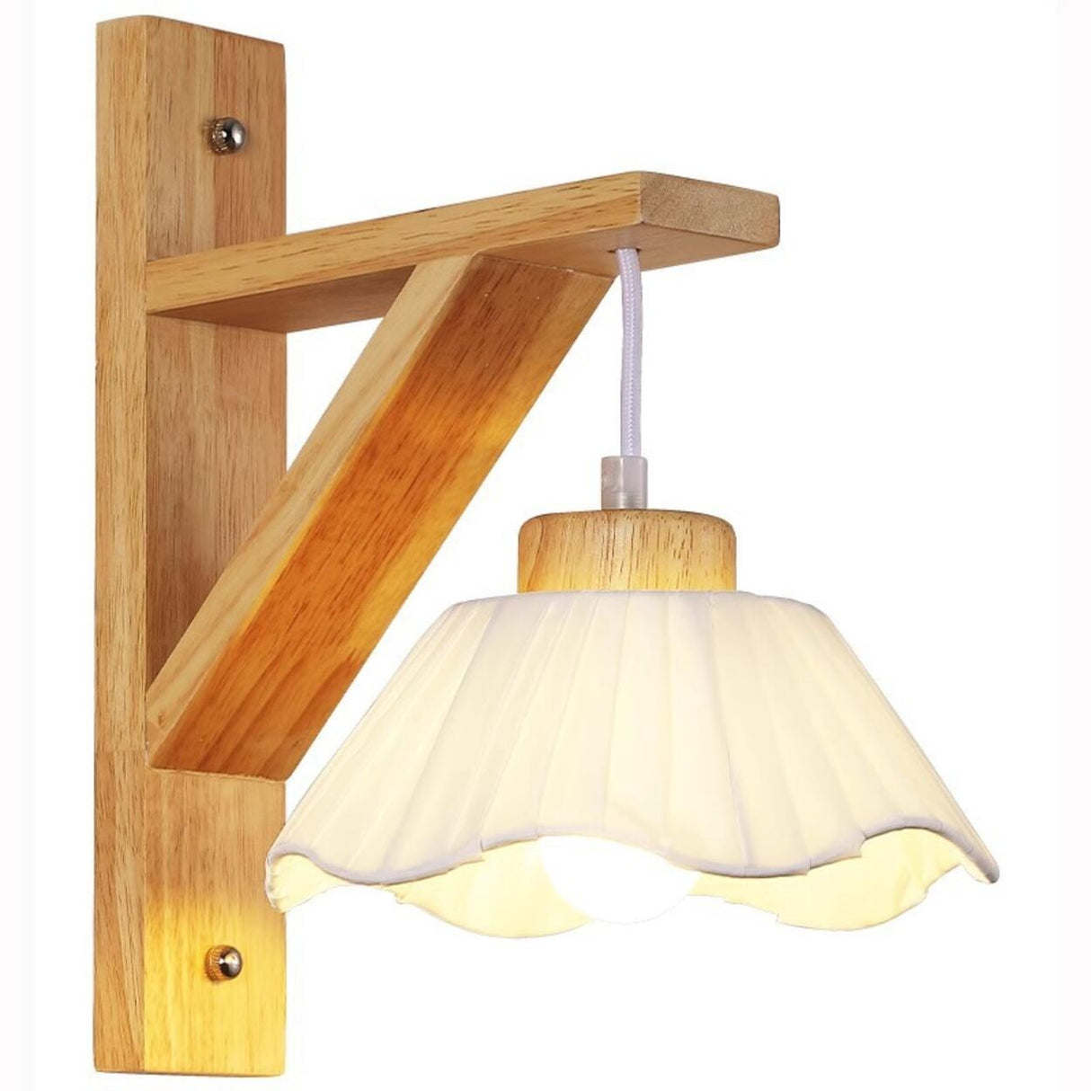 Rustic Fabric Lampshade Wood Geometric Wall Sconce Image - 5