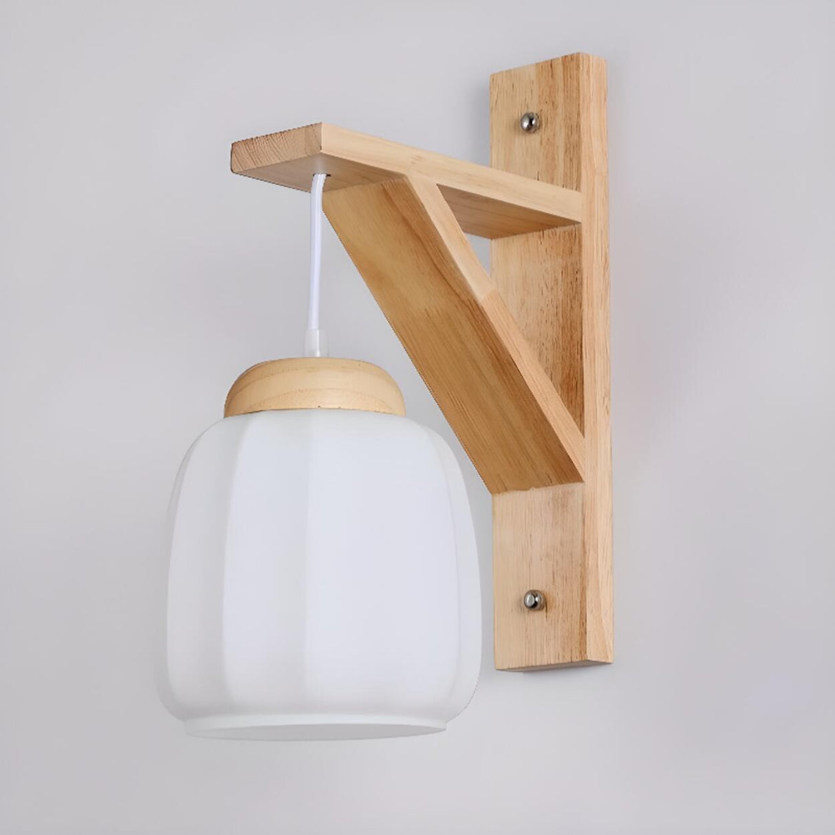 Rustic Fabric Lampshade Wood Geometric Wall Sconce Image - 6