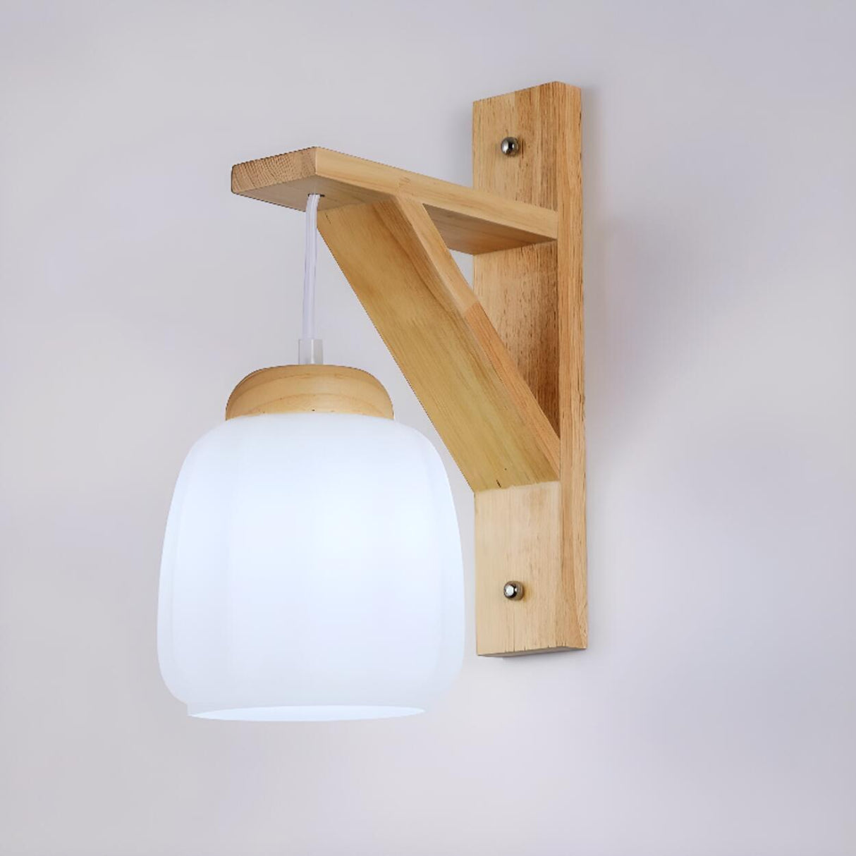 Rustic Fabric Lampshade Wood Geometric Wall Sconce Image - 7