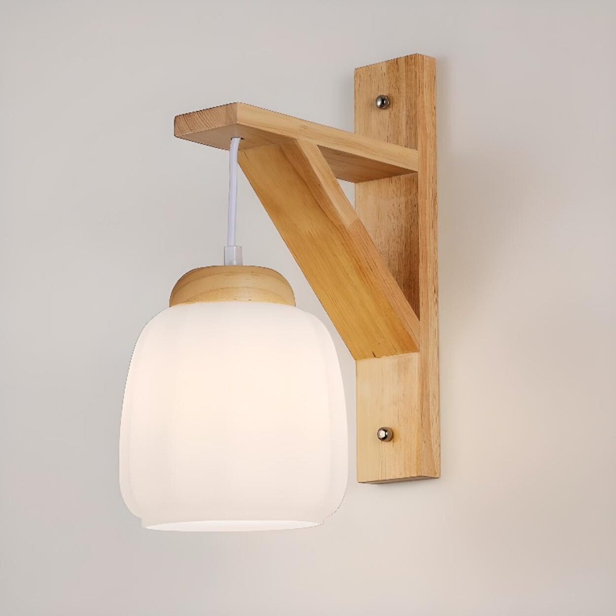 Rustic Fabric Lampshade Wood Geometric Wall Sconce Image - 8