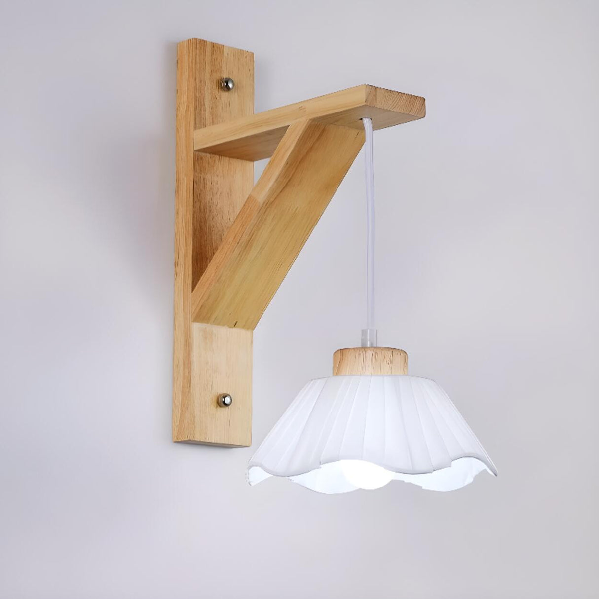 Rustic Fabric Lampshade Wood Geometric Wall Sconce Image - 9