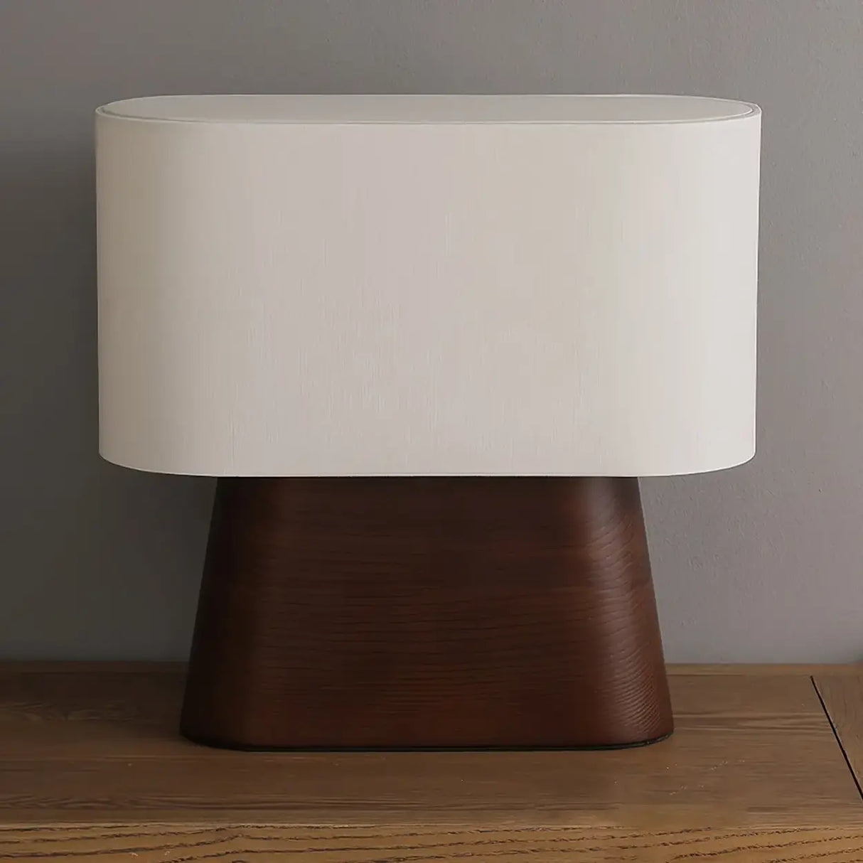 Rustic Fabric Oval Shade Wood Base Table Lamp Image - 10