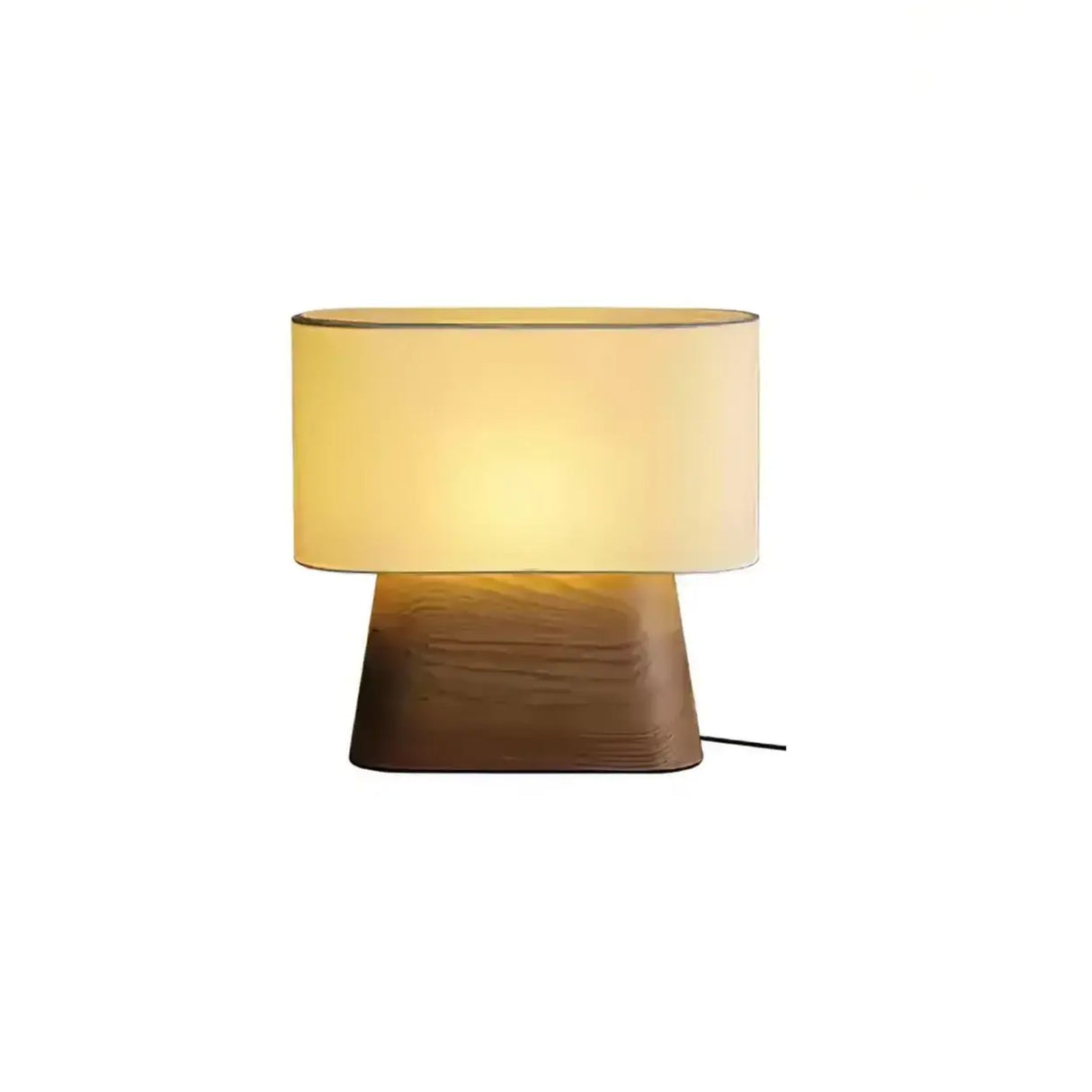 Rustic Fabric Oval Shade Wood Base Table Lamp Image - 6