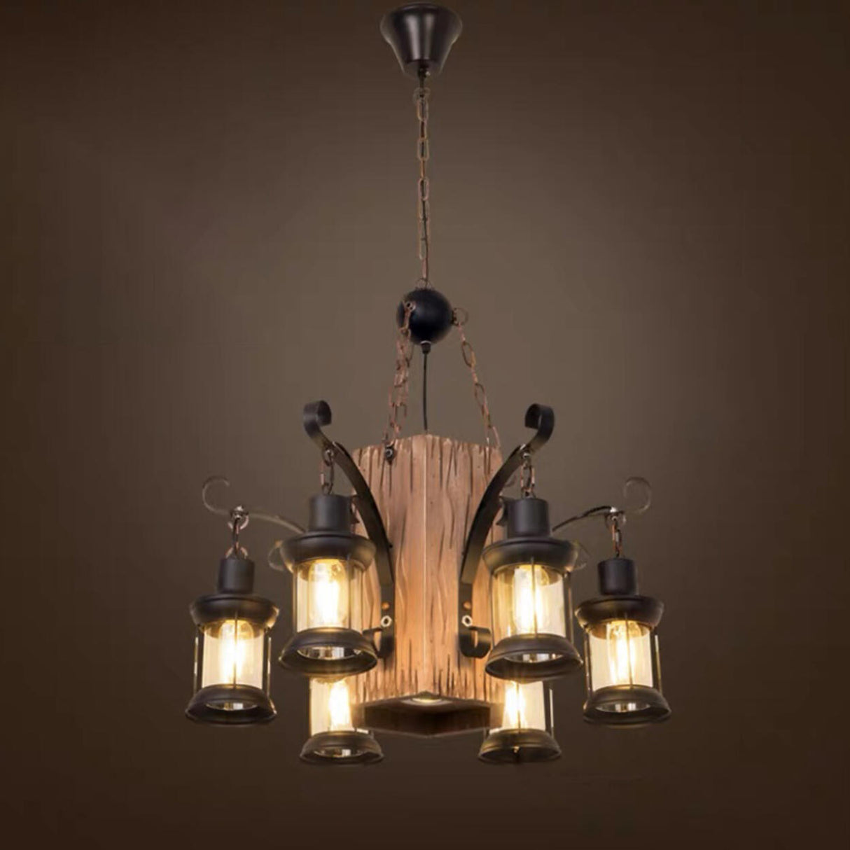 Rustic Farmhouse Wood Wagon Wheel Chandelier Image - 5