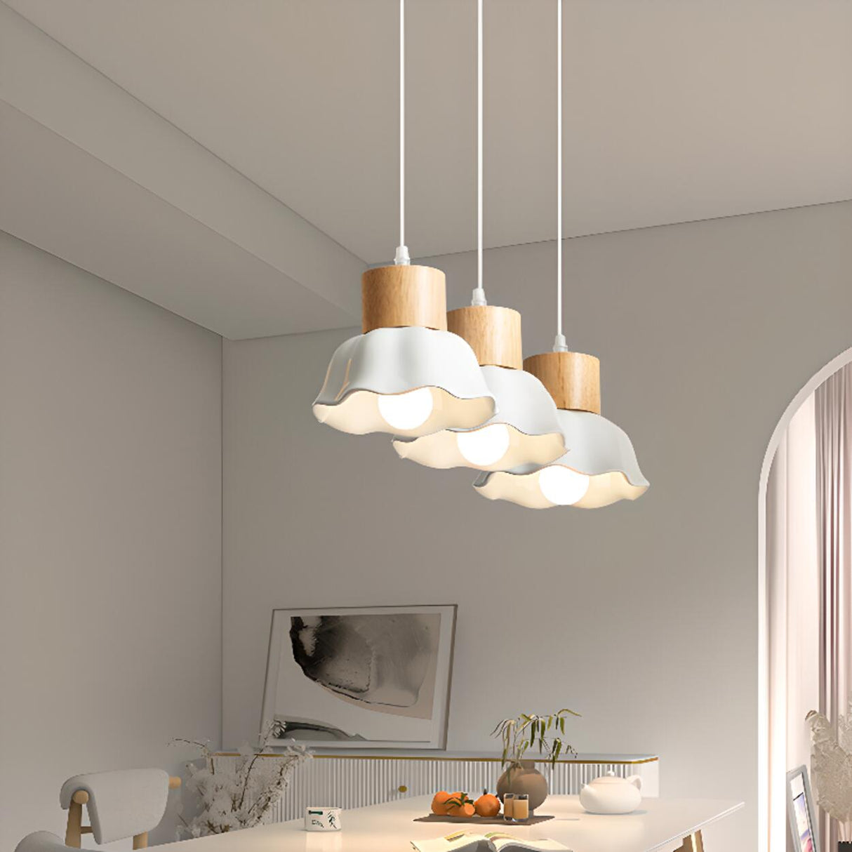 Rustic Flower 3-Light Wood Island Pendant Light Image - 3