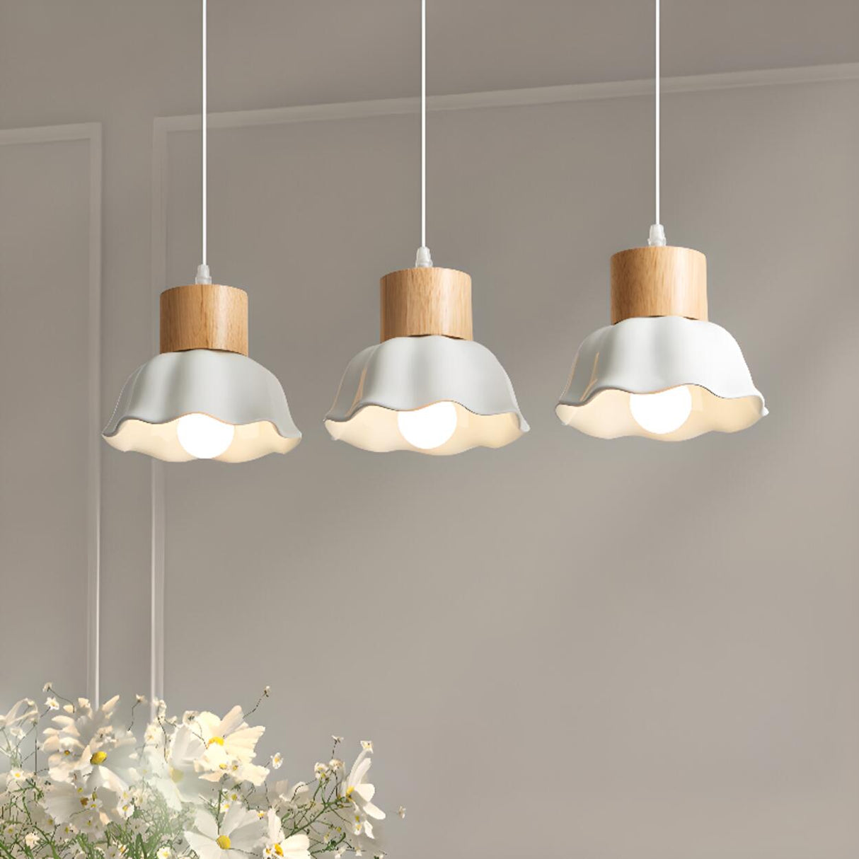 Rustic Flower 3-Light Wood Island Pendant Light Image - 4
