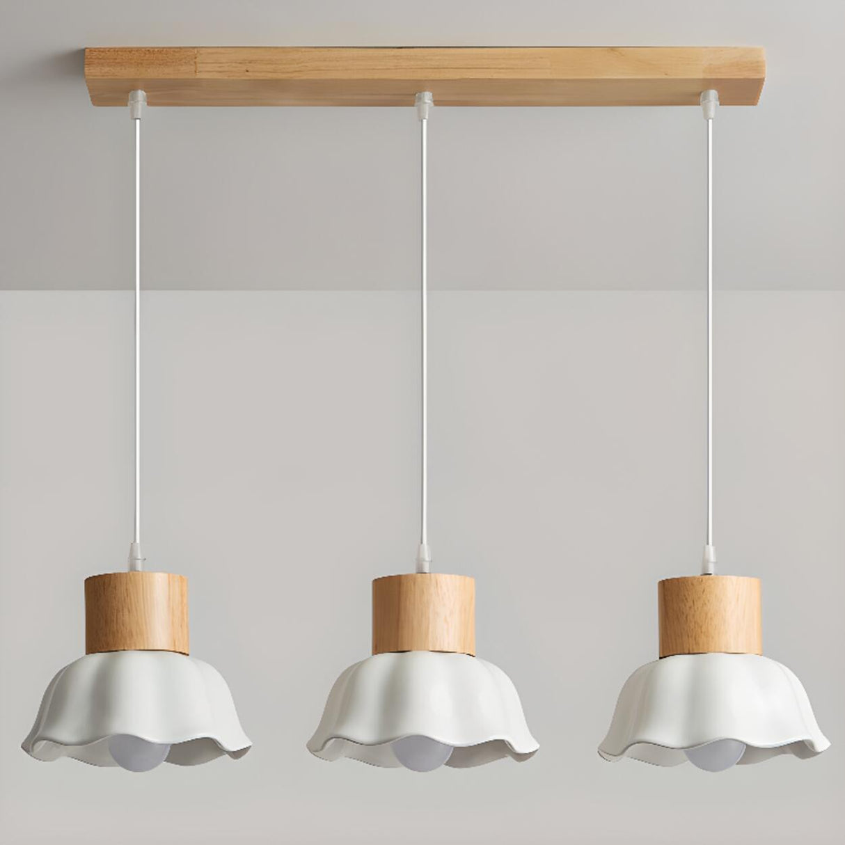 Rustic Flower 3-Light Wood Island Pendant Light Image - 5