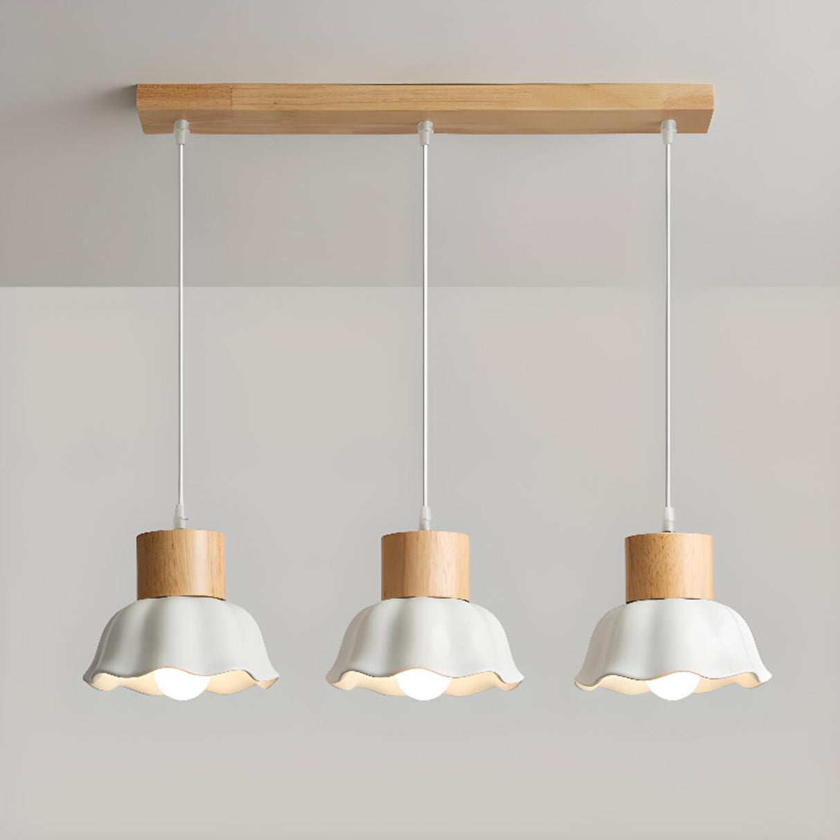 Rustic Flower 3-Light Wood Island Pendant Light Image - 6