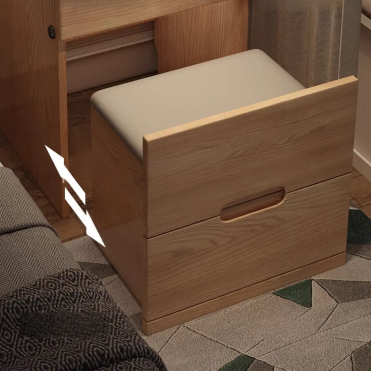 Rustic Folding Ash Wood Drawers Storage Makeup Vanity Image - 10