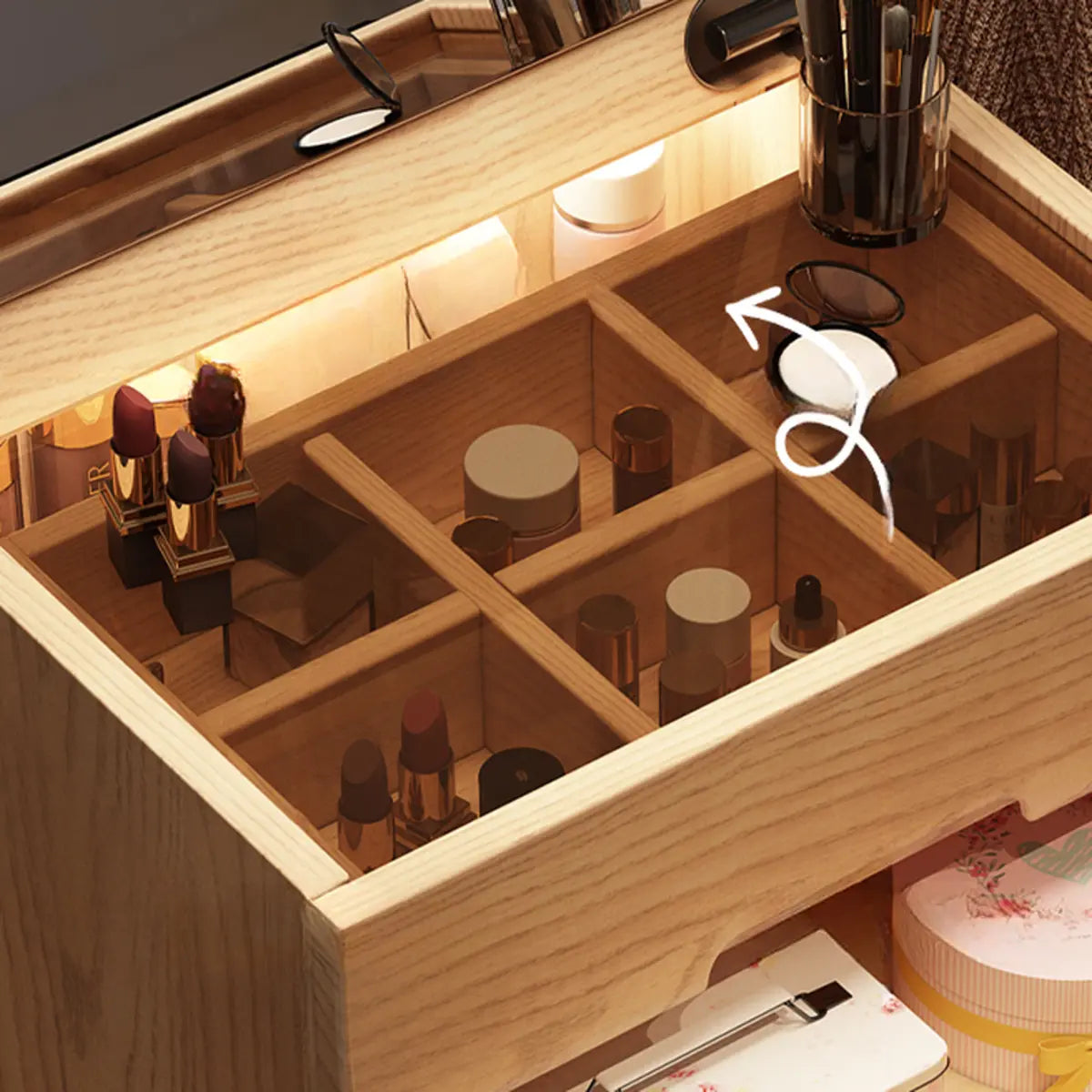 Rustic Folding Ash Wood Drawers Storage Makeup Vanity Image - 6