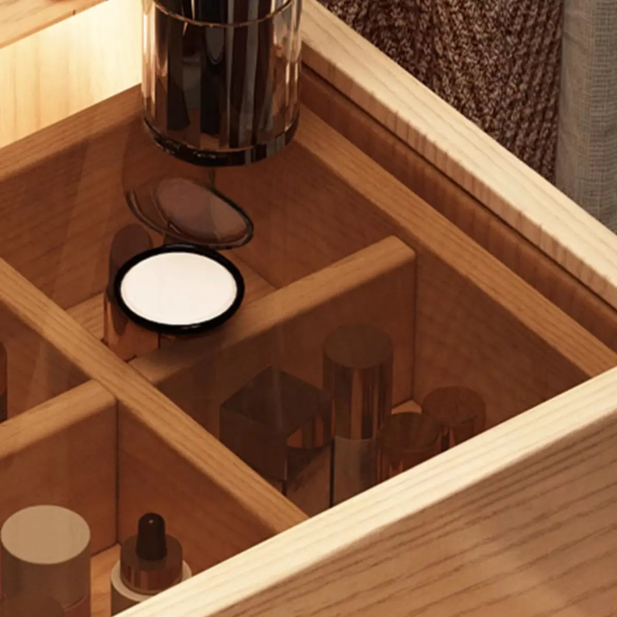 Rustic Folding Ash Wood Drawers Storage Makeup Vanity Image - 9