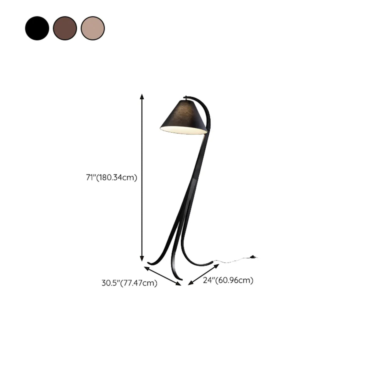 Rustic Foot Switch Fabric Cone Wood Curved Tripod Floor Lamp