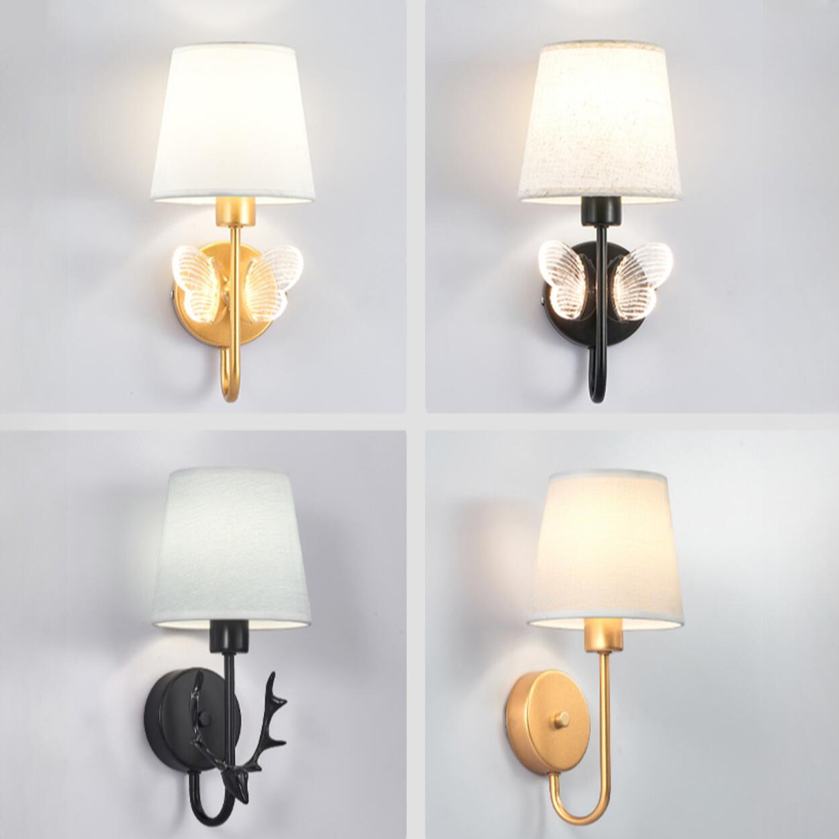 Rustic Green Fabric Shade Antler Cylinder Wall Light Image - 22