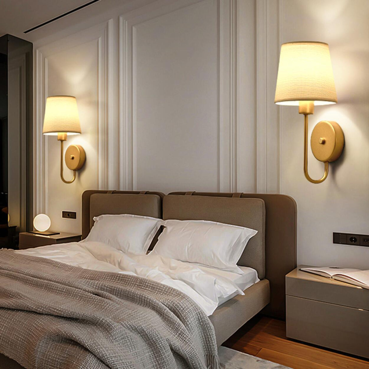 Rustic Green Fabric Shade Antler Cylinder Wall Light Image - 4