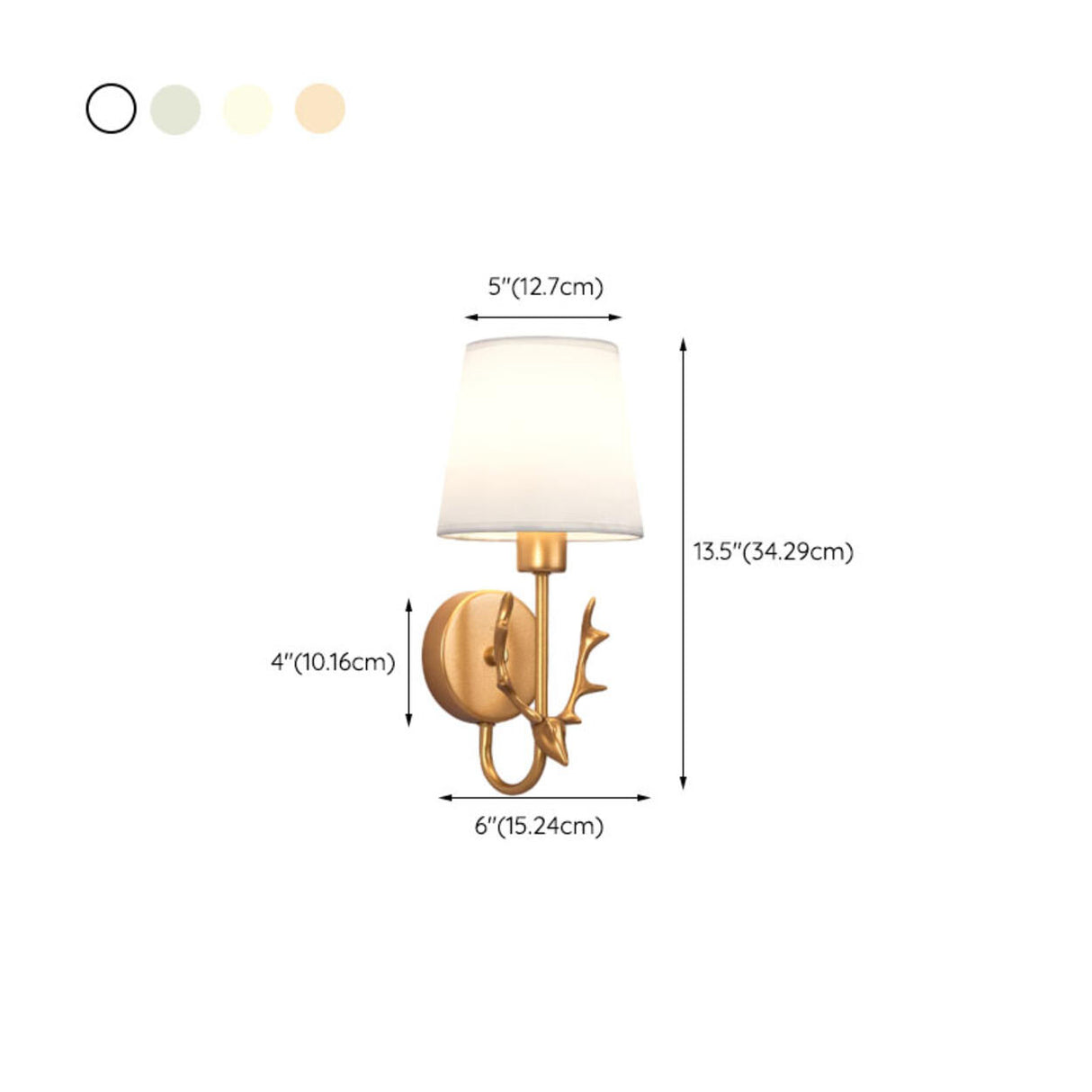 Rustic Green Fabric Shade Antler Cylinder Wall Light Image - 44