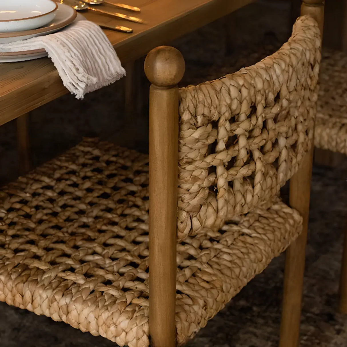 Rustic Handwoven Braided Rope Wood Open Back Dining Chair Image - 10