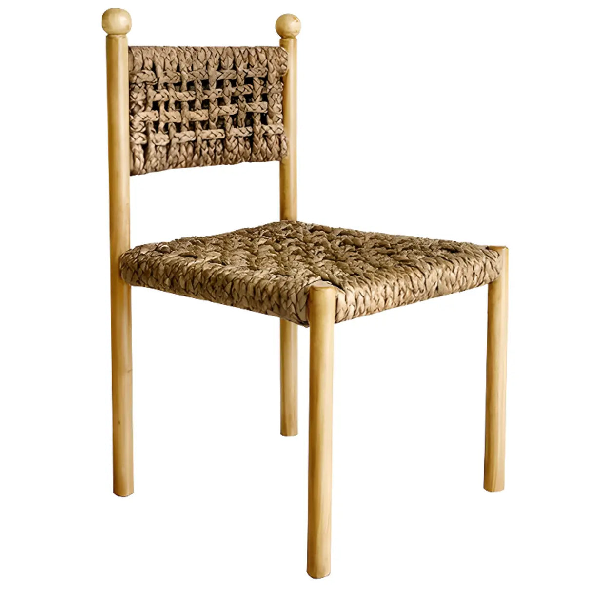 Rustic Handwoven Braided Rope Wood Open Back Dining Chair Image - 11