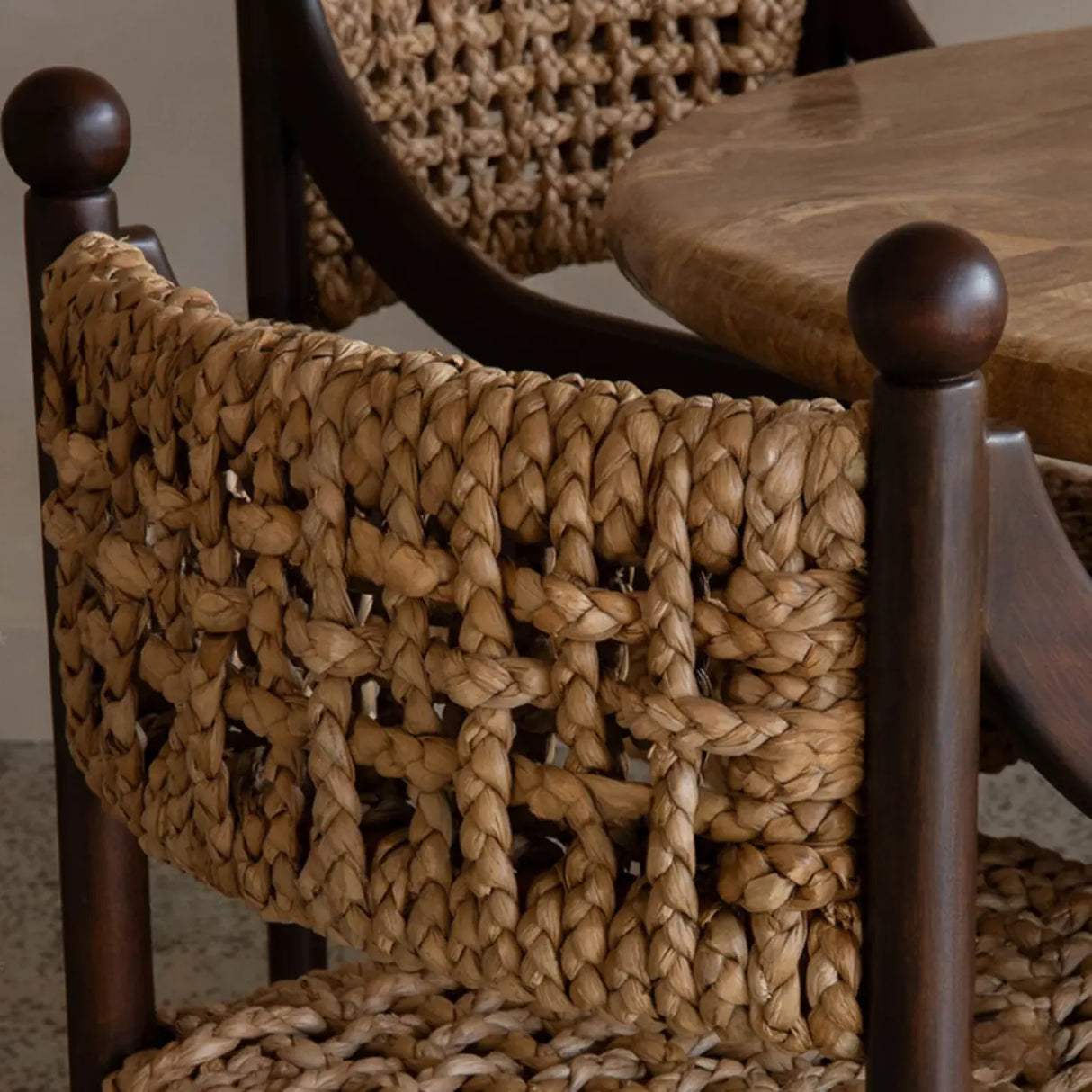Rustic Handwoven Braided Rope Wood Open Back Dining Chair Image - 12