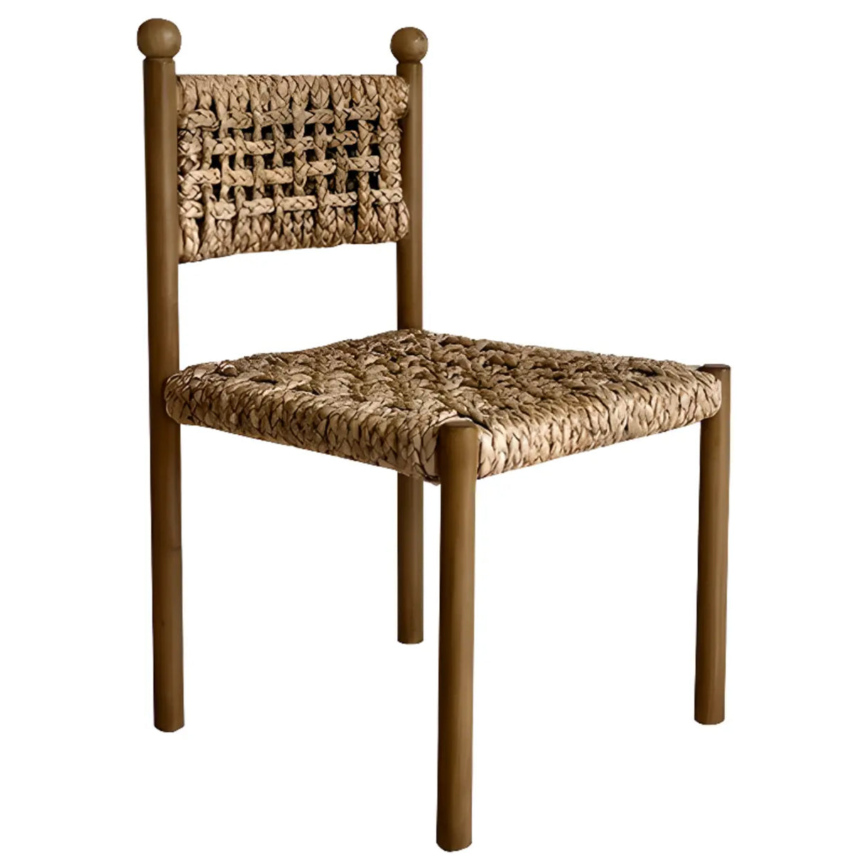 Rustic Handwoven Braided Rope Wood Open Back Dining Chair Image - 7