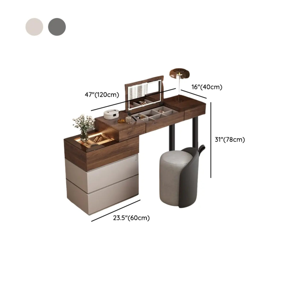 Rustic L-Shaped Wood Storage Set Gray-Brown Makeup Vanity