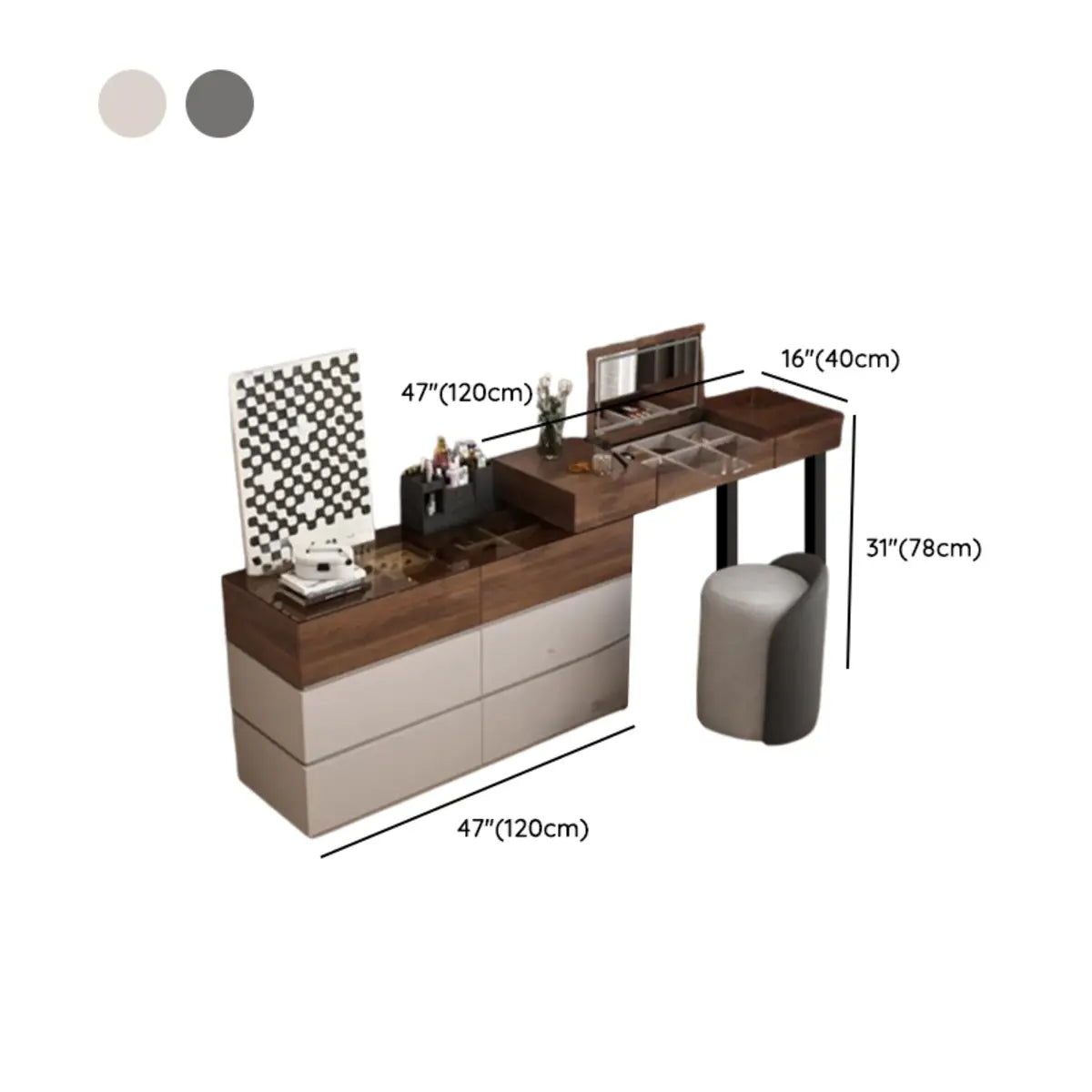 Rustic L-Shaped Wood Storage Set Gray-Brown Makeup Vanity Image - 13